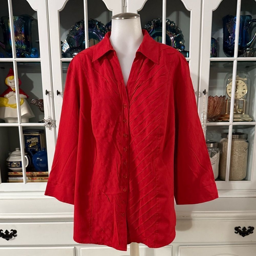 Dress Barn Red Women's Button-Up Top Size 18/20